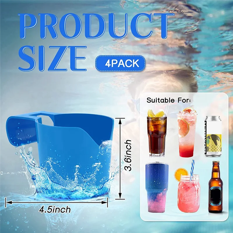 4 Pack Poolside Cup Holder for Above Ground Swimming Pool,Pool Cup Holder for Drinks Fit 2 Inch or Less Poolside Top