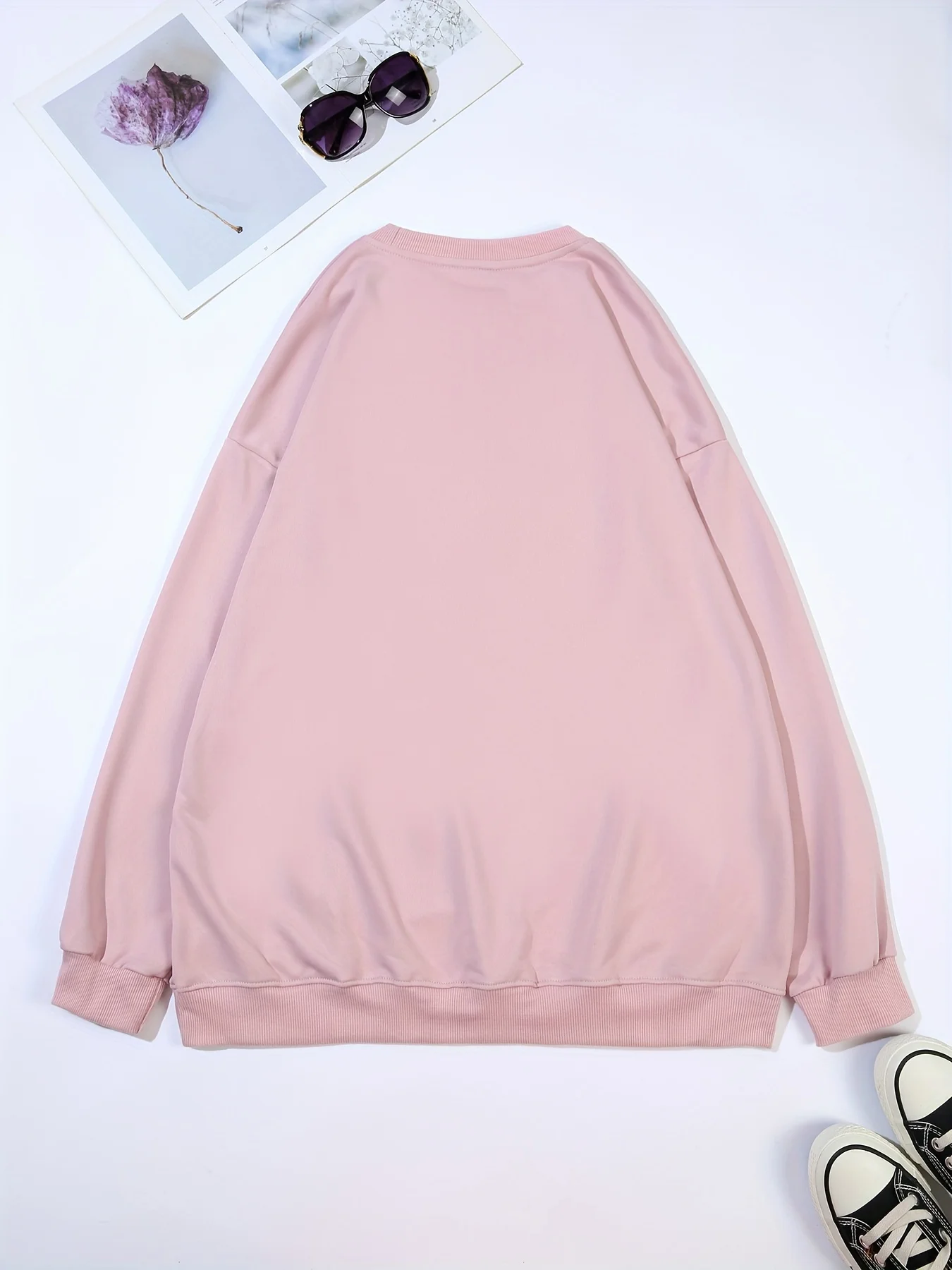 Casual warme damessweater met katten- en letterprint, comfortabel plus fluwelen sweatshirt met lange mouwen en ronde hals