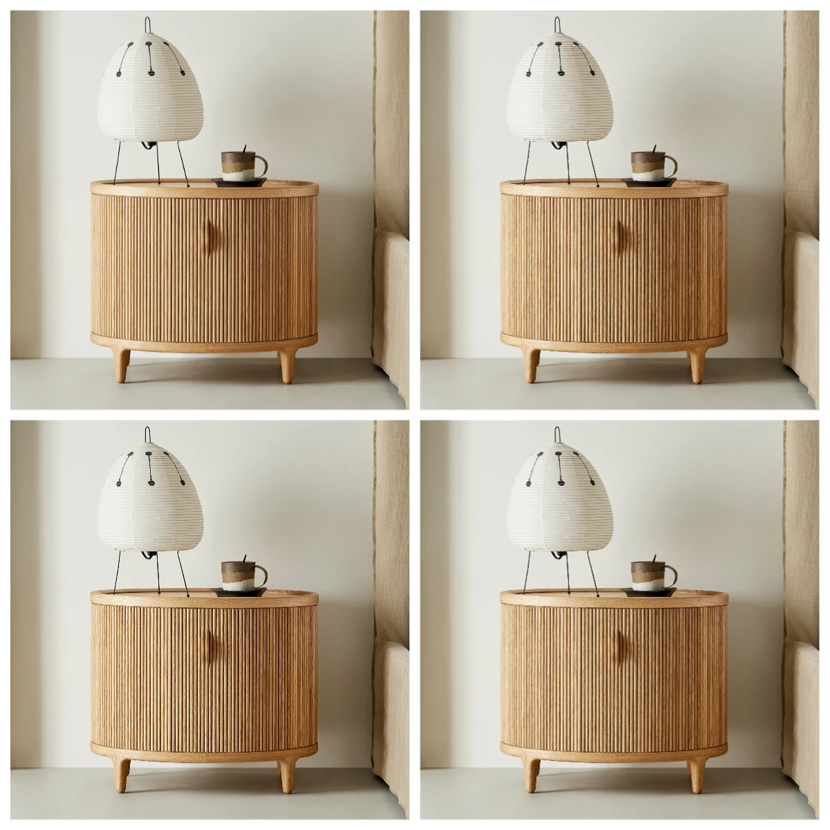 LLY rolling shutter door white oak round cabinet bedroom solid wood light luxury high-end bedside table