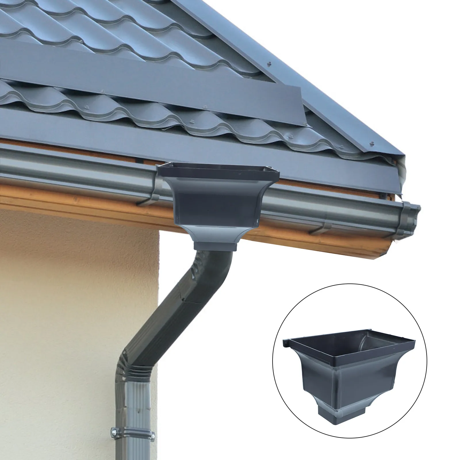 Aluminum Alloy Rainwater Collector Diverter Grey Arc Design Downspout Adapter Outdoor Gutter Extension Drainage System