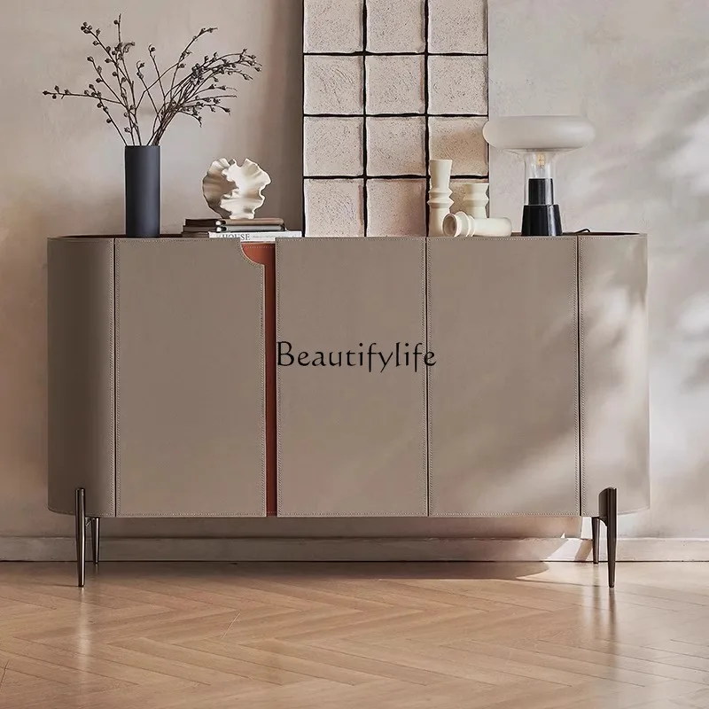 

5Italian minimalist saddle leather dining side cabinet modern minimalist living room against the wall storage entrance hall