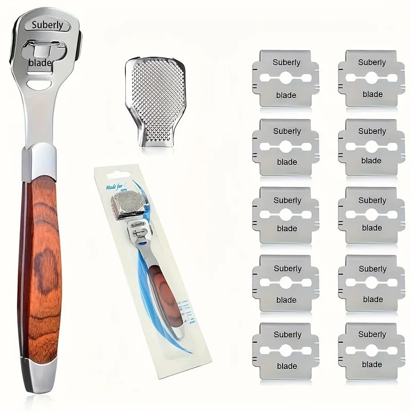 مزيل بشرة القدم من الفولاذ المقاوم للصدأ، 10 شفرات بديلة، أداة العناية بالقدم بدون رائحة للأقدام الناعمة
