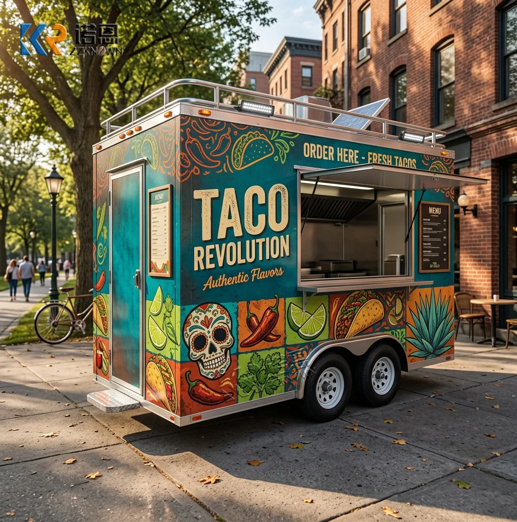 Black 2-Axle Commercial Food Truck Mobile Kitchen with Awning for Fast Food Street Vending Business