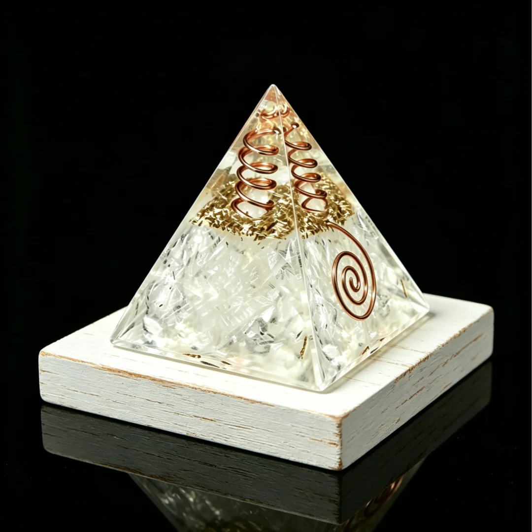 1pc Clear Quartz Orgone Pyramid Copper Spiral Energy Generator Reiki Healing Crystal For EMF Protection Meditation Home Decor