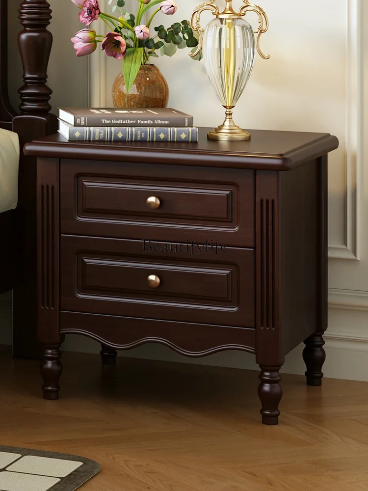 

ls 35 Solid Wood Bedside Table American Vintage Black Walnut Color Country Bedside Cabinet