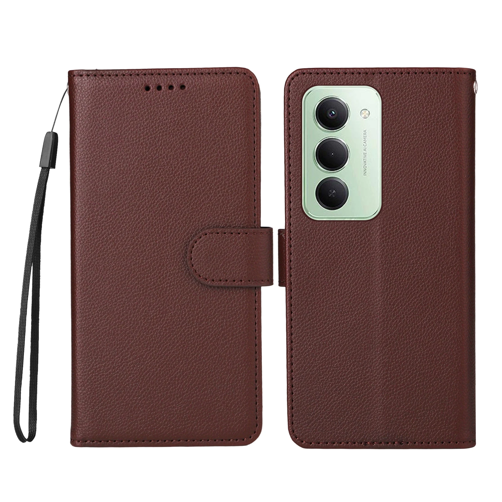 

Для Xiaomi Redmi 15 4G (ЕС) (171 мм) чехол с блокировкой RFID, 3 слота для карт, чехол для телефона из искусственной кожи с ремешком на запястье - коричневый