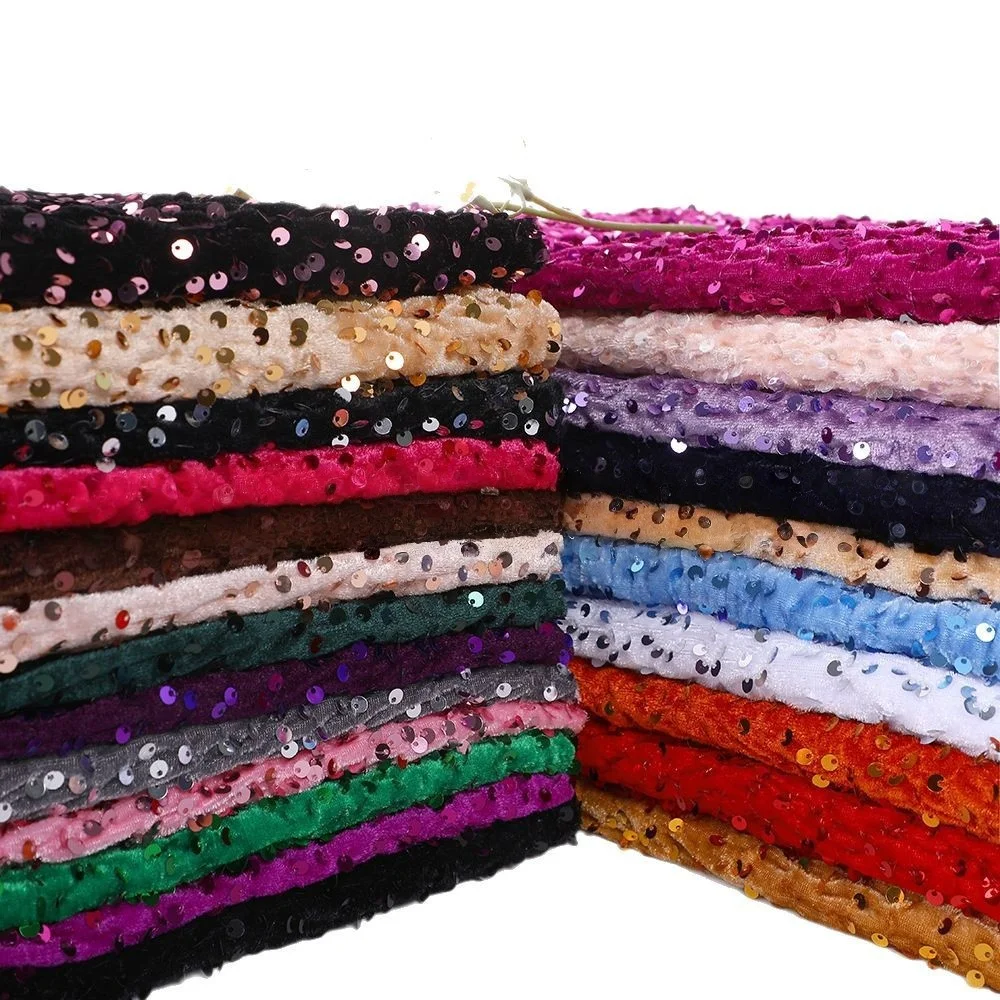 45 Colors Big Circle Sparse Sequin Fabric Evening Dress Material Glitter Tissus Variou Elatic Velvet Embroidered Fabric