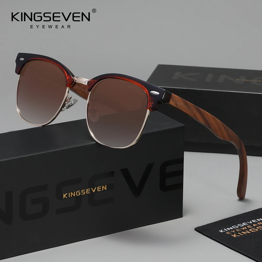 KINGSEVEN Vintage Luxury Walnut Sunglasses Men Women Polarized UV400 Retro Lens Wooden Patchwork Glasses