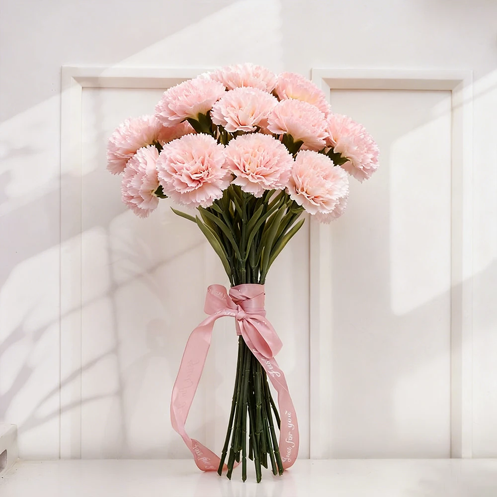 Claveles artificiales, flores rosas, 10 Uds., flores falsas de seda para ramos de boda, arreglos florales, regalos para el día de la madre, decoración del hogar