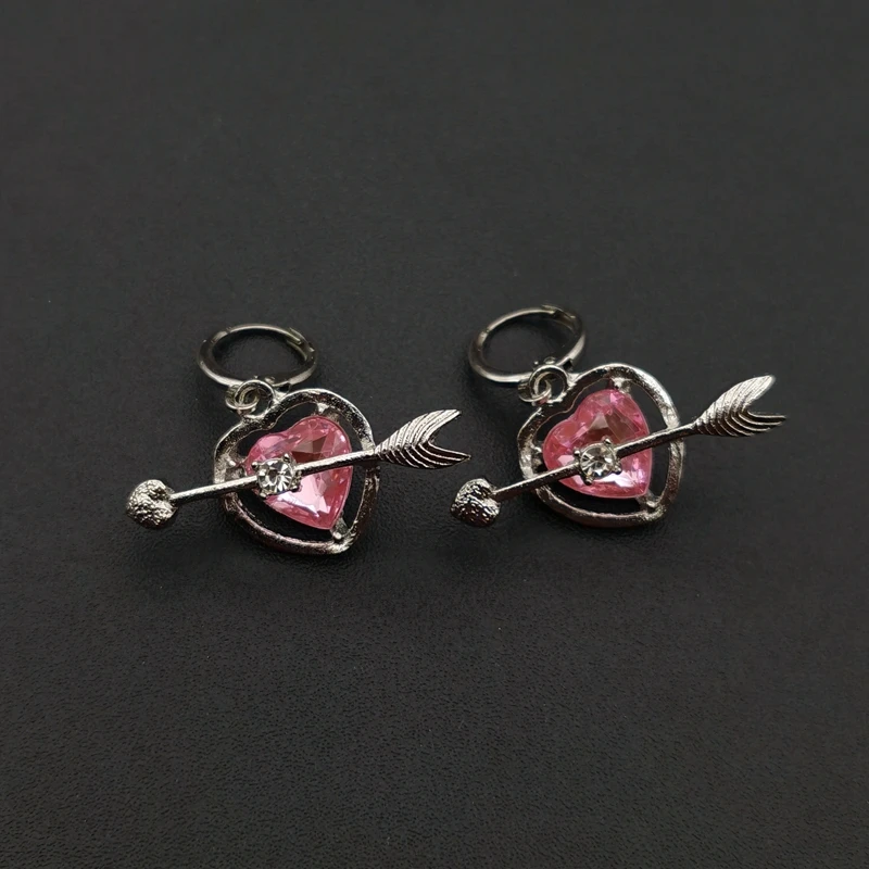 Korean Y2K Fashion Vintage  Love Arrow Pink Zircon Love Heart Earring for Women Girls Pendant Aesthetic Jewelry Accessories