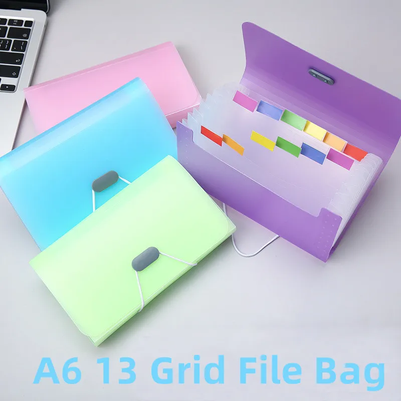 A6 13Grid Multi Layer File Bag For Storing Bills Large Capacity WaterProof Student Office Stationery Storage Organizer