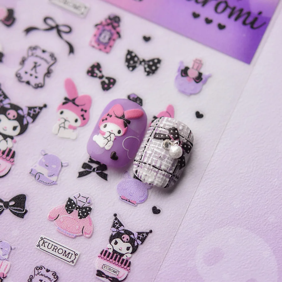 

1PCS 5D Embossed Kuromi My Melody Nail Parts Sanrio Self-Adhesive Nail Stickers Cute Cartoon Long-Lasting Nail Accessories