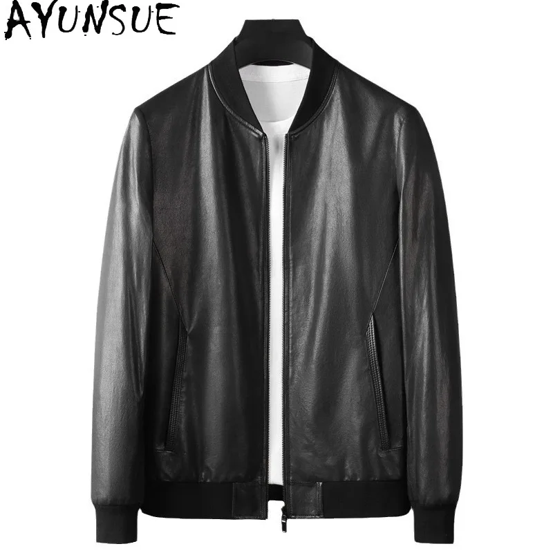 

AYUNSUE Goatskin Real Leather Jacket Men Autumn Mens Clothes Business Causal Coat Trendy 2025 Baseball Collarr Jaqueta De Couro