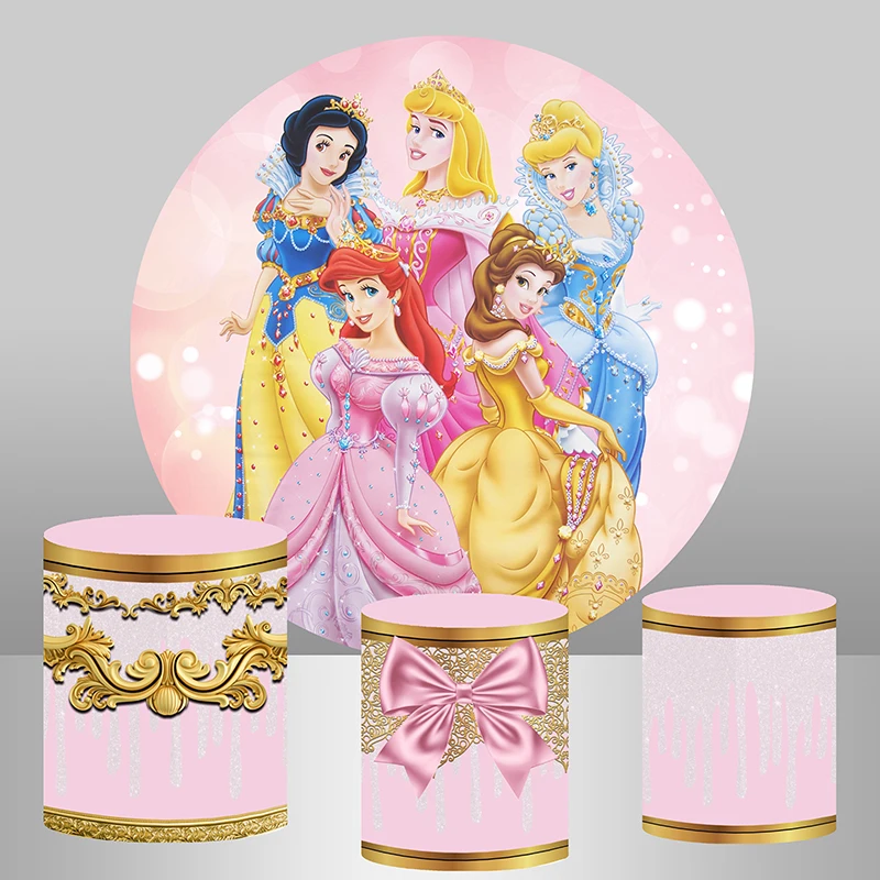 Disney Princess Round Backdrop Cover Girls Happy Birthday Party Decoration Polyester Elastic Baby Shower Circle Background