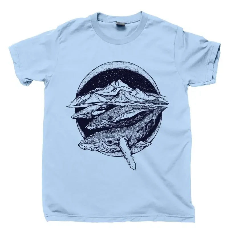 Swimming Whales T Shirt Deep Blue Sea Ocean Waves Nautical Marine Mammals