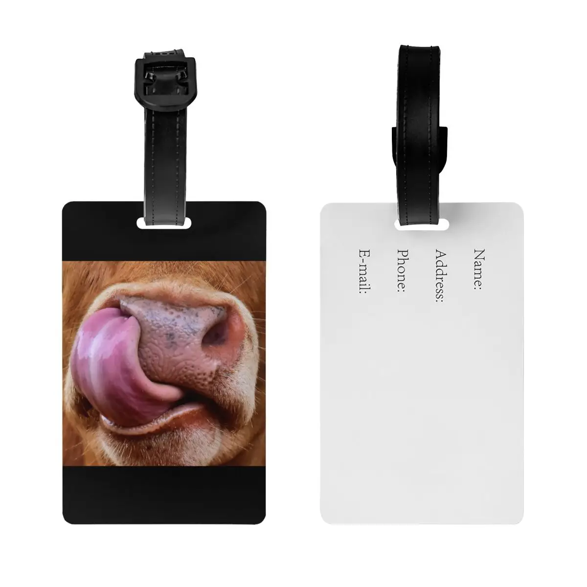 Custom Funny Cow Humorous Tongue In Nose Luggage Tag Privacy Protection Cattle Farmer Baggage Tags Travel Bag Labels Suitcase