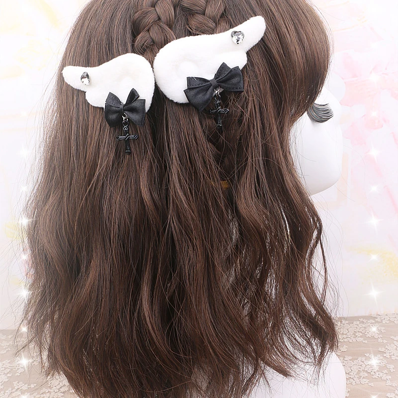 1 пара аксессуаров для волос Y2K для девочек, подвеска в виде креста, бант, декор, заколки для волос, черно-белые милые крутые заколки в форме сердца, заколки для волос со стразами