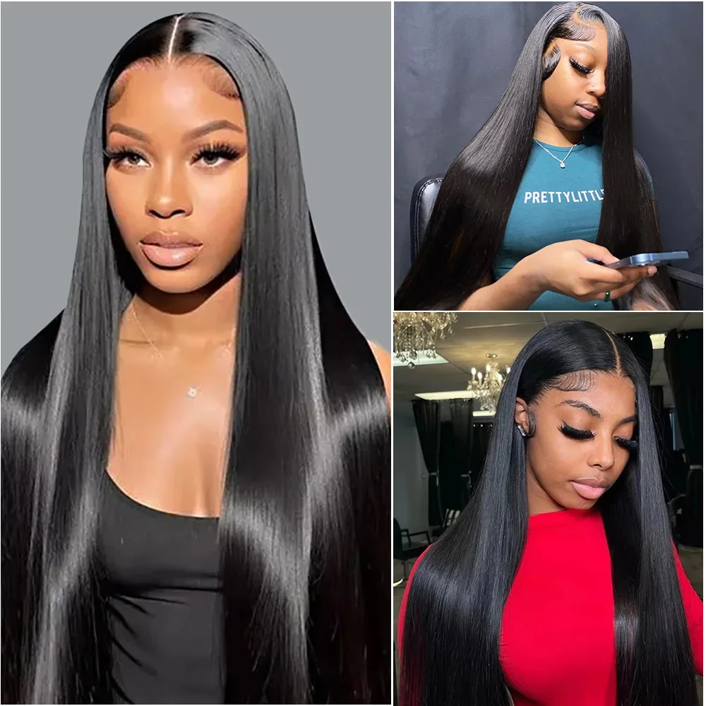 

36 Inch 13x6 HD Transparent Bone Straight Lace Front Wigs 360 Full Lace Closure Human Hair Frontal Wig for Women 5x5 Glueless