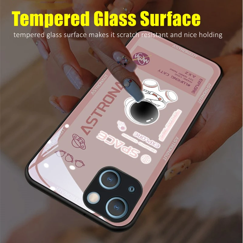 

Cute Astronaut LED Light Glowing Luminous Tempered Glass Phone Case for Huawei P30 P40 P50 P60 Mate 30 40 50 Pro Plus Cover