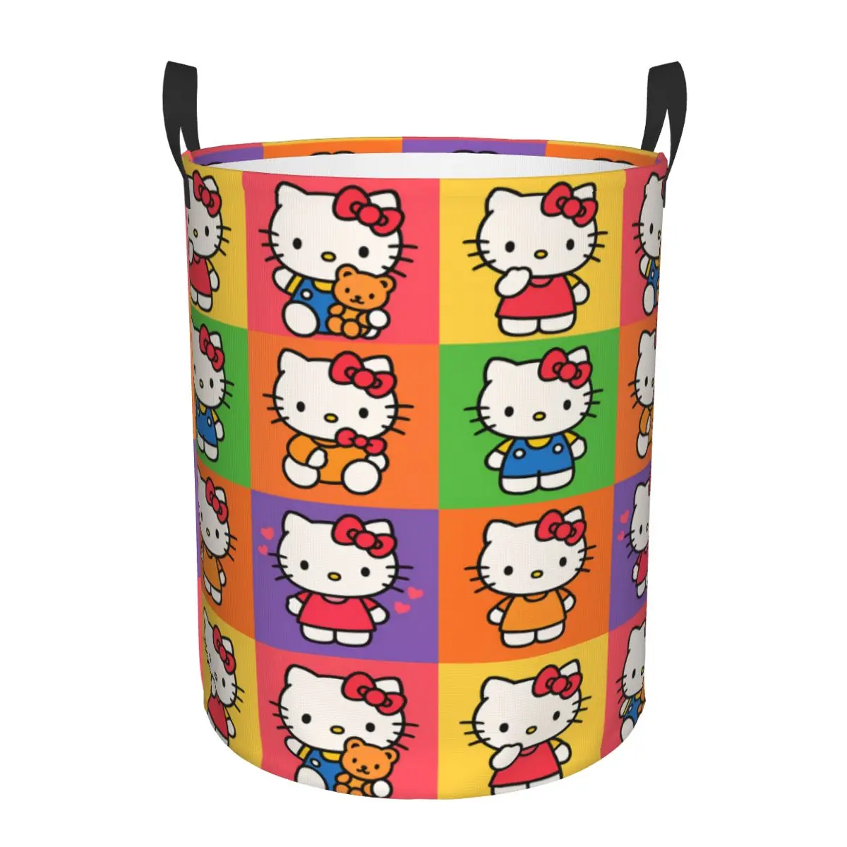 

Hello Kitty Teddy Bear Bow Hearts Laundry Hamper Large Clothes Storage Basket Anime Pop Art Book Socks Bin Organizer for Family
