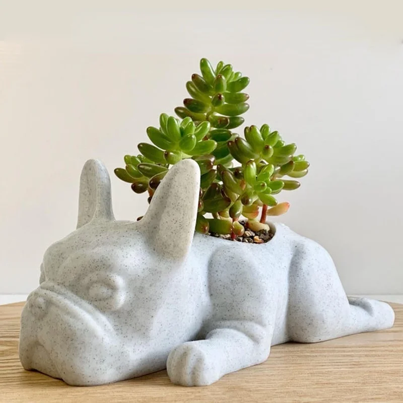 

The Puppy Statue Planter Resin French Bulldog Succulent Planters Flower Dog Pot Office Desktop Garden Houseplants Decoration