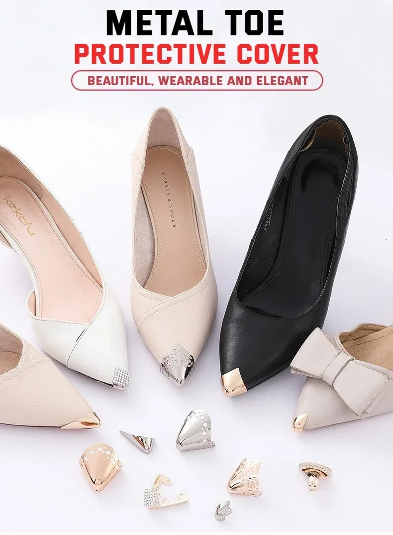 Frauen High Heel Metall Kappe Kappe Tragen und Reißen Concealer Anti-kicking Leder Schuhe Punkt Schutz Flache Schuh Tipps kappe Accessorices – Detail 2