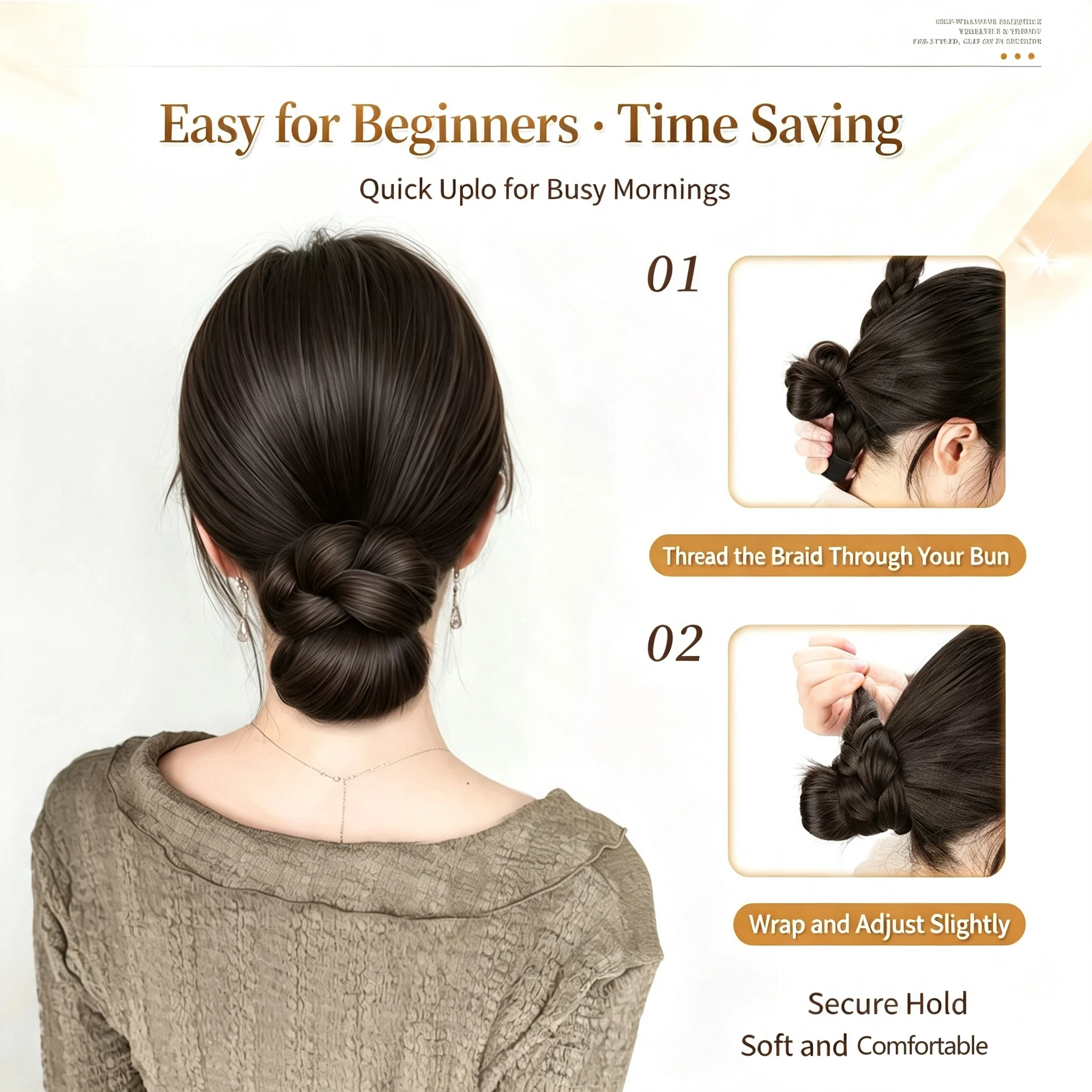 Synthetic Braided Hair Stick Hairpiece, Pre-Styled Chunky Braid Wrap Around Hair Bun Maker Invisible Seamless Magic Hair