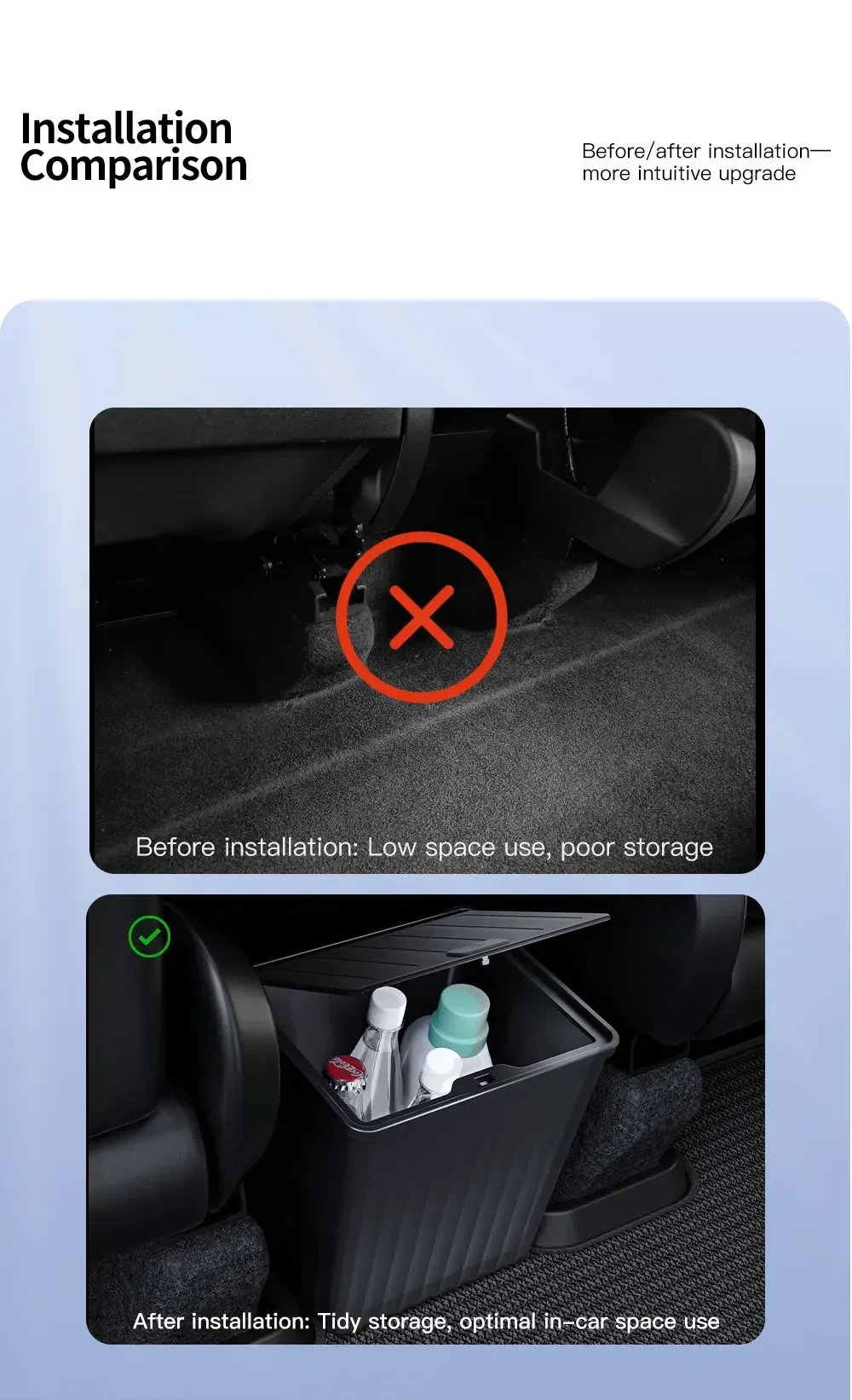 Für Tesla Model Y Juniper 2026 2025 Vorderer und Hinterer Sitz-Aufbewahrungsbox mit Abdeckung, Auto-Mülleimer, Regenschirm-Organizer, Zubehör – Detail 4
