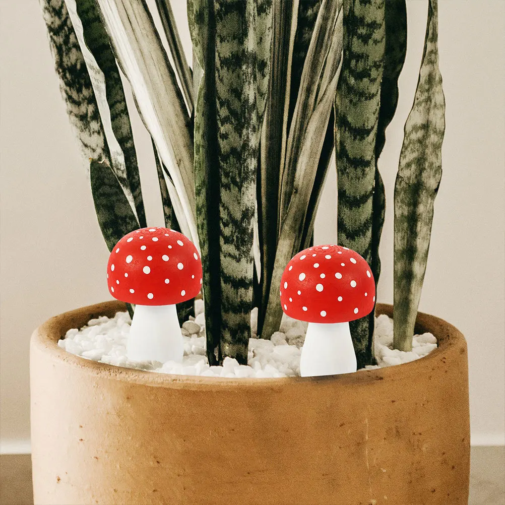

2pcs Simulation Mushroom Decor Wooden Mini Mushroom For Diy Micro Landscape Garden Flowerpot Decors Photography Prop