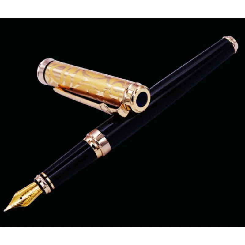 A+ Duke Noble Sapphire Fountain Pen Iridium Medium Nib , Black Barrel  Golden Cap