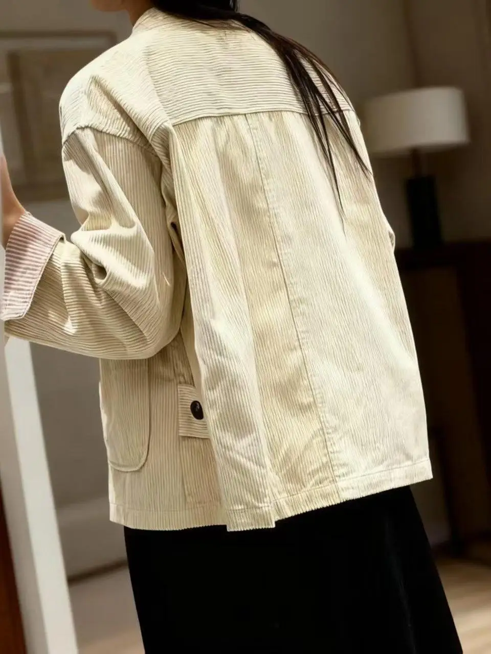 Retro terciopelo een ropa de abrigo holgada otoño 2025 diseño Casual Sle Long Sve abotonada abrigo de mujer Top cómodo