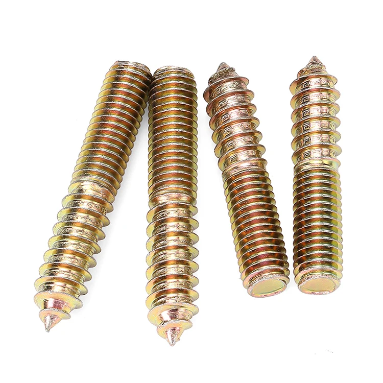 M6 M8 M10 Hanger Bolts Double Headed Yellow Zinc Plated Dowel Screw Self-Tapping Screw for Wood Furniture Length: 30mm to 100mm