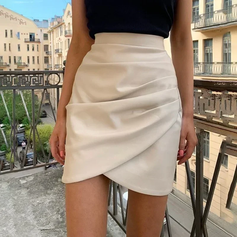 

2023 Women Summer Sexy Pu Leather Matte High Waist Skirt Female Fall and Winter Base Skirt Soild Color Skirt Ropa Mujer