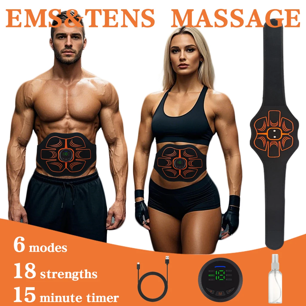 Woflend Rechargeable EMS Muscle Stimulator 6 Modes 18 Intensity Levels ABS Fitness Massage Training for Muscle Relaxation & Strengthening Ideal Gift