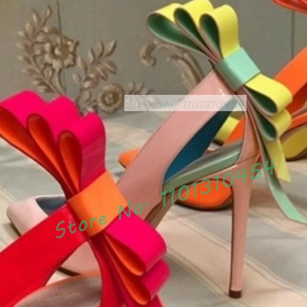 Back Butterfly-knot Pointy Sandals Female Coloful Splicing Pvc Stiletto High Heels Shoes Women Stylish Luxury Summer Party Shoes