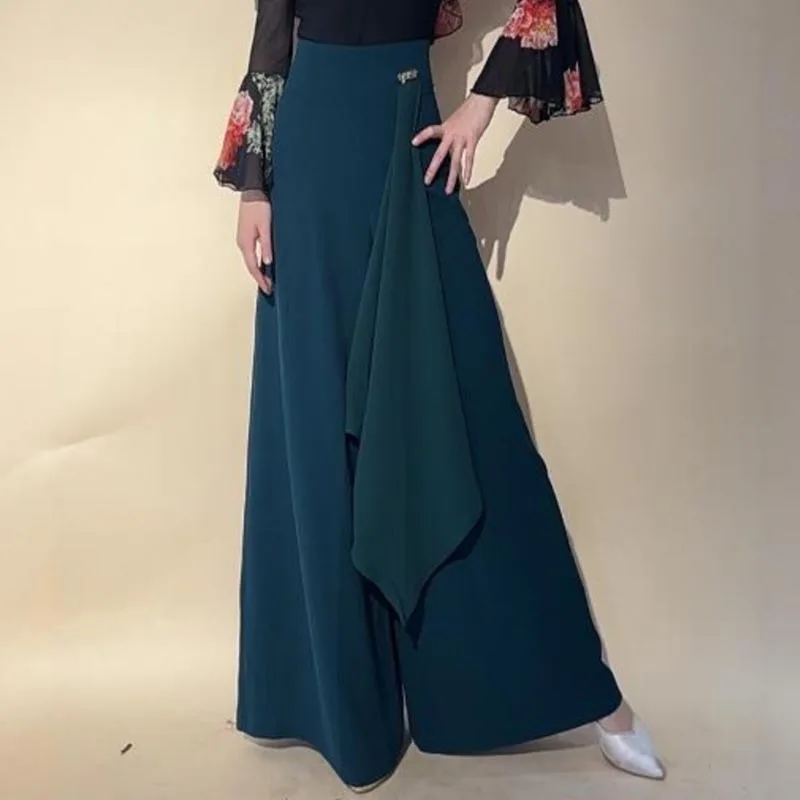 

Ballroom Dance Pants Women Latin Practice Clothes Modern Standard Dance Costume Female Loose Pants Chiffon Culottes For Dancer