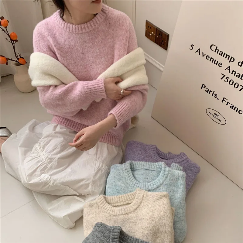 

Autumn and Winter Fashion New Women's Elegant Knitted Hoodie Korean High End Knitted Round Neck Long Sleeve Warm Sweater