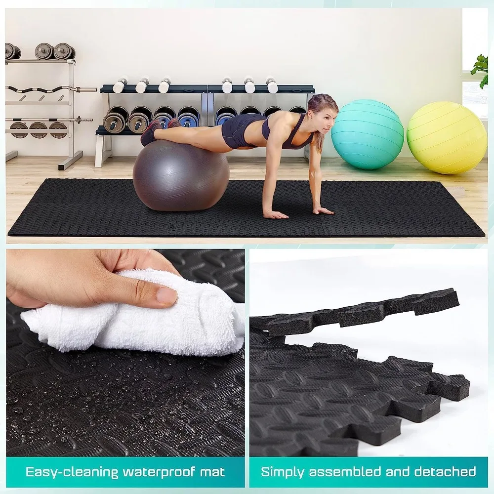 12, 16, 36 SQ. FT Puzzle/azulejos de estera de ejercicio entrelazados para gimnasio en casa, acolchado de suelo de espuma EVA para ejercicio