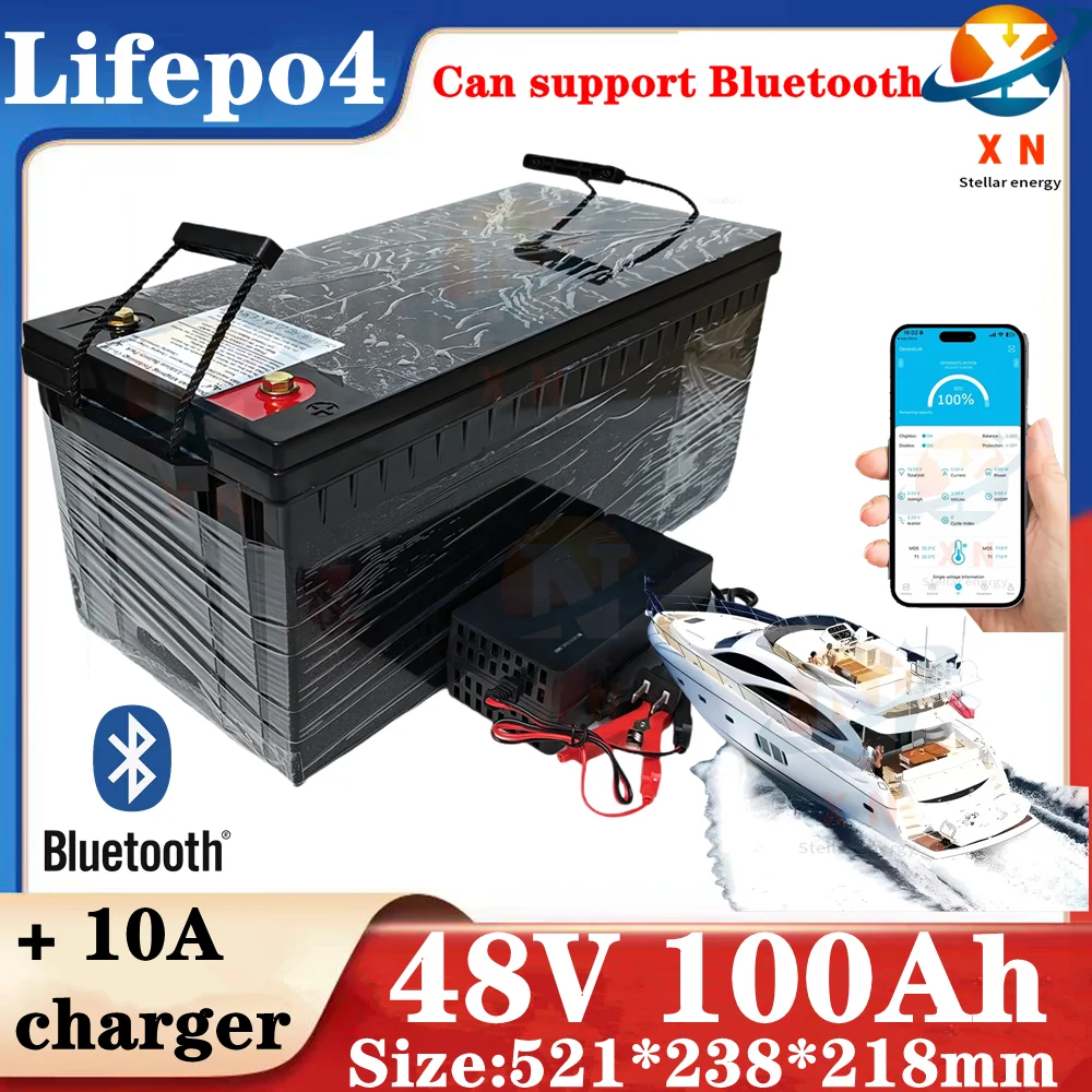 lifepo4 lithium batterry 48v 100AH with bluetooth APP for 3000W tricycle inverter Solar energy storage scooter + 10A charger