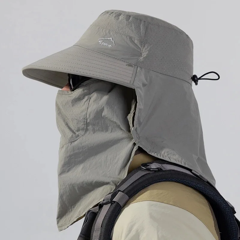 Outdoor Quick Drying Sun Hats Men Summer Anti UV Bucket Hat With Neck Flap Male Breathable Fishing Hat Long Wide Brim Hiking Cap