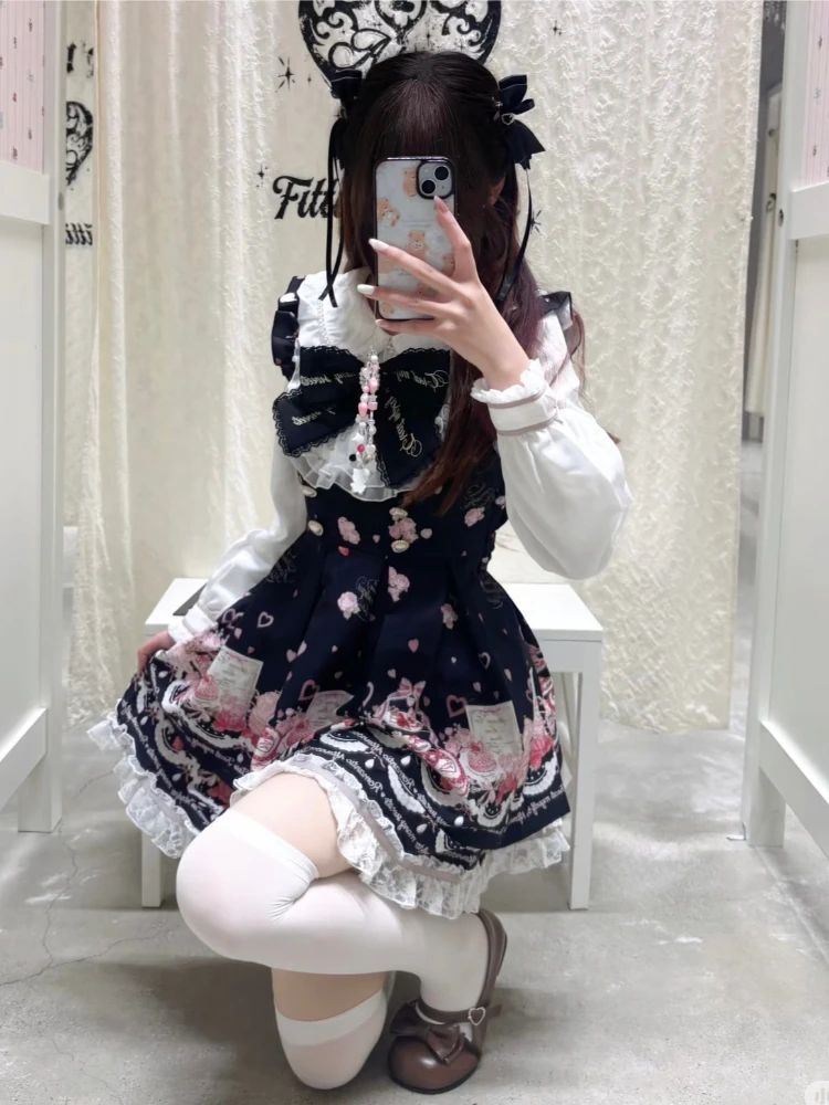 2-teiliges Kleid-Set, Kawaii, kariert, Spitze, Blumen-Outfit, Damen, figurbetont, ärmellos, Y2k-Kleidung + Shorts, Frühling, neue Y2k-Vintage-Anzüge