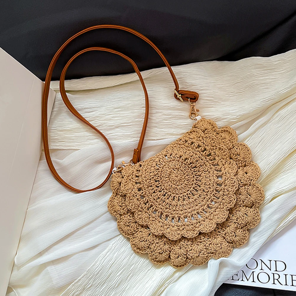 Summer Knitting Sling Purse Women Crochet Beach Bag Adjustable Strap Shoulder Bag Ladies Braiding Satchel Bohemian Woven Handbag