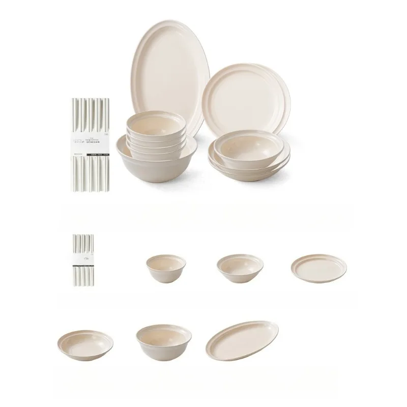 

Dishes set, household chopsticks and dishes set, ceramic cream style tableware.