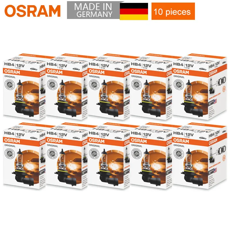 

10pcs OSRAM 9006 HB4 12V 51W P22d 3200K Original Bulbs Halogen Headlight Standard Auto Lamps OEM Quality Made in US Wholesale