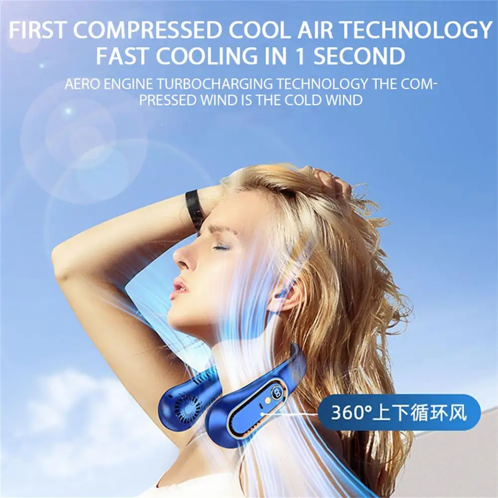 New Summer Portable Mini Hanging Neck Fan Bladeless Neckband Fan USB Rechargeable Electric Digital Display Power Air Cooler Fans