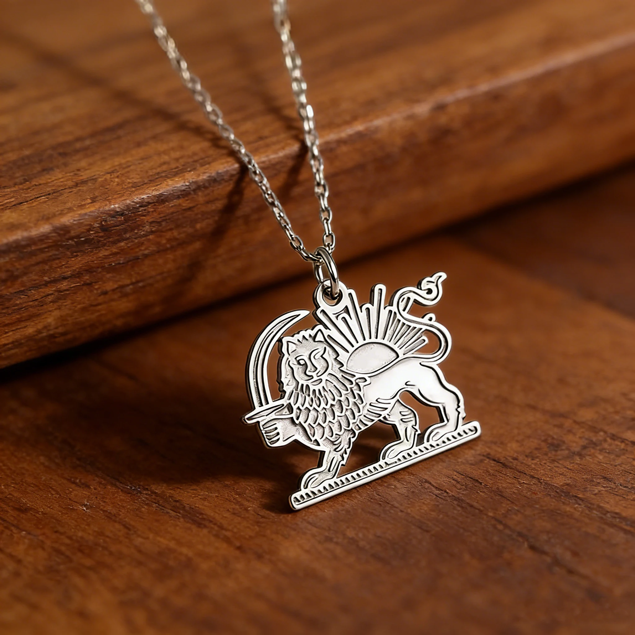 Unift Iran Lion Sun Necklace Gold Plated Iran Persian Lion Necklace Stainless Steel Pendant Necklace for Men Women Jewelry Gift