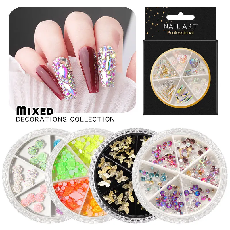 

Nail Jewelry Ab Rhinestone Rivets Butterfly 6 Grid Mixed Turntable Jewelry Sequins Wholesale