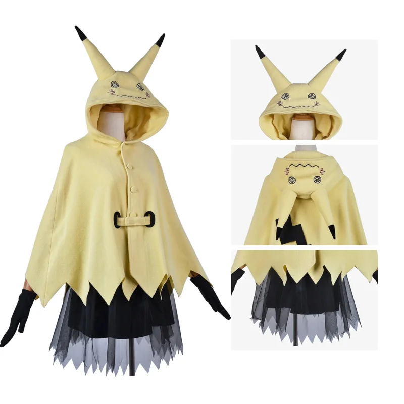 

2025 New Mimikyu Cosaplay Costume Anime Cartoon Cute Women Kigurumi Pajamas Dress Halloween Cloak for Adults ❤ ❤ $zz