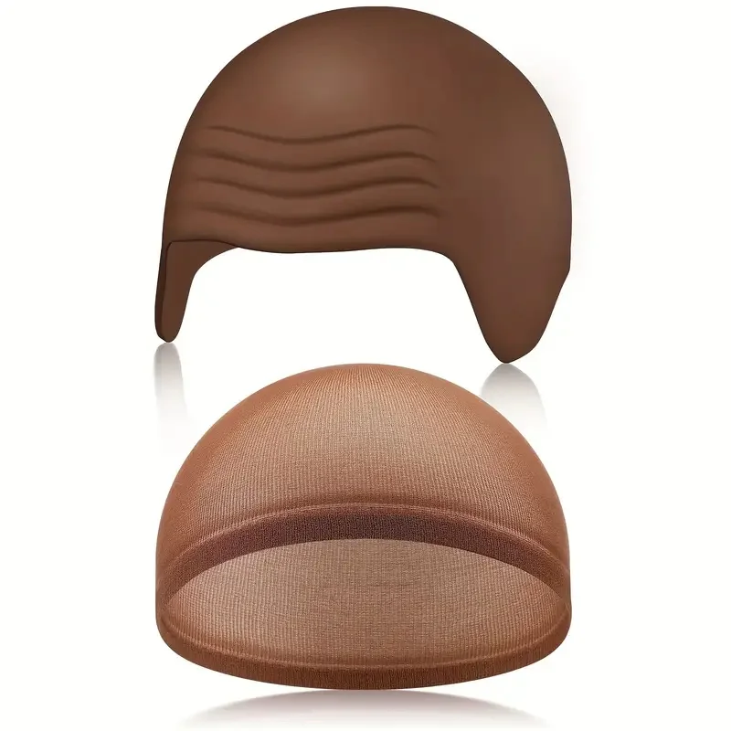 Glatze Outfit Cosplay Zubehör Set mit Latex Glatze Hut und Nylon Perückenkappe für Halloween Weihnachten Karneval Aprilscherz Party