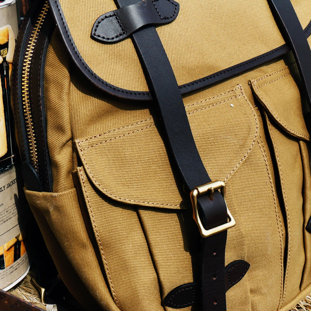 Tailor Brando Imitation American Retro 70262 Backpack 34*39*11cm Canvas & Cowhide Shoulder Strap YKK Pure Copper Zipper